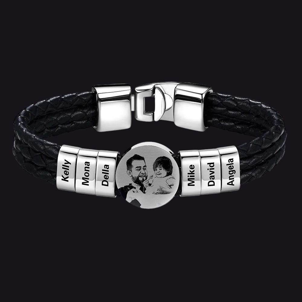 Leather Braided Photo 6 Name Bracelet