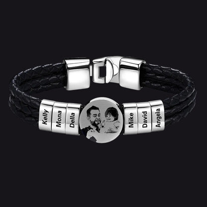Leather Braided Photo 6 Name Bracelet