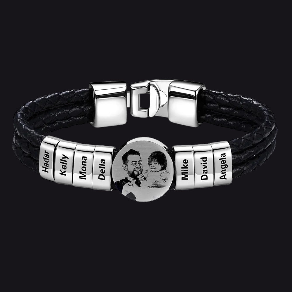 Leather Braided Photo 7 Name Bracelet