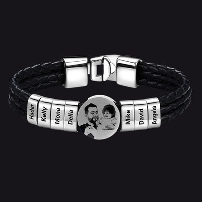 Leather Braided Photo 7 Name Bracelet