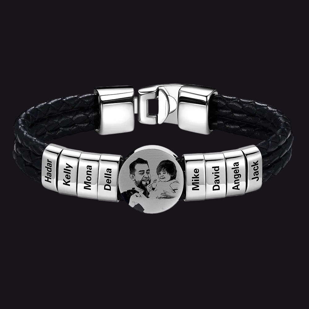 Leather Braided Photo 8 Name Bracelet
