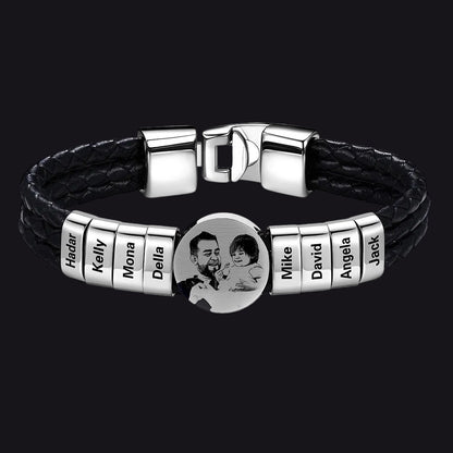 Leather Braided Photo 8 Name Bracelet