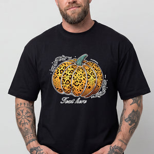 Leopard Print Halloween Pumpkin T-Shirt Custom Text Graphic Tee for Men