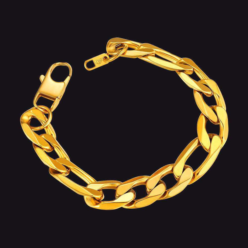Figaro Cuban Link Chain Curb Bracelet For Men, 6MM-13MM