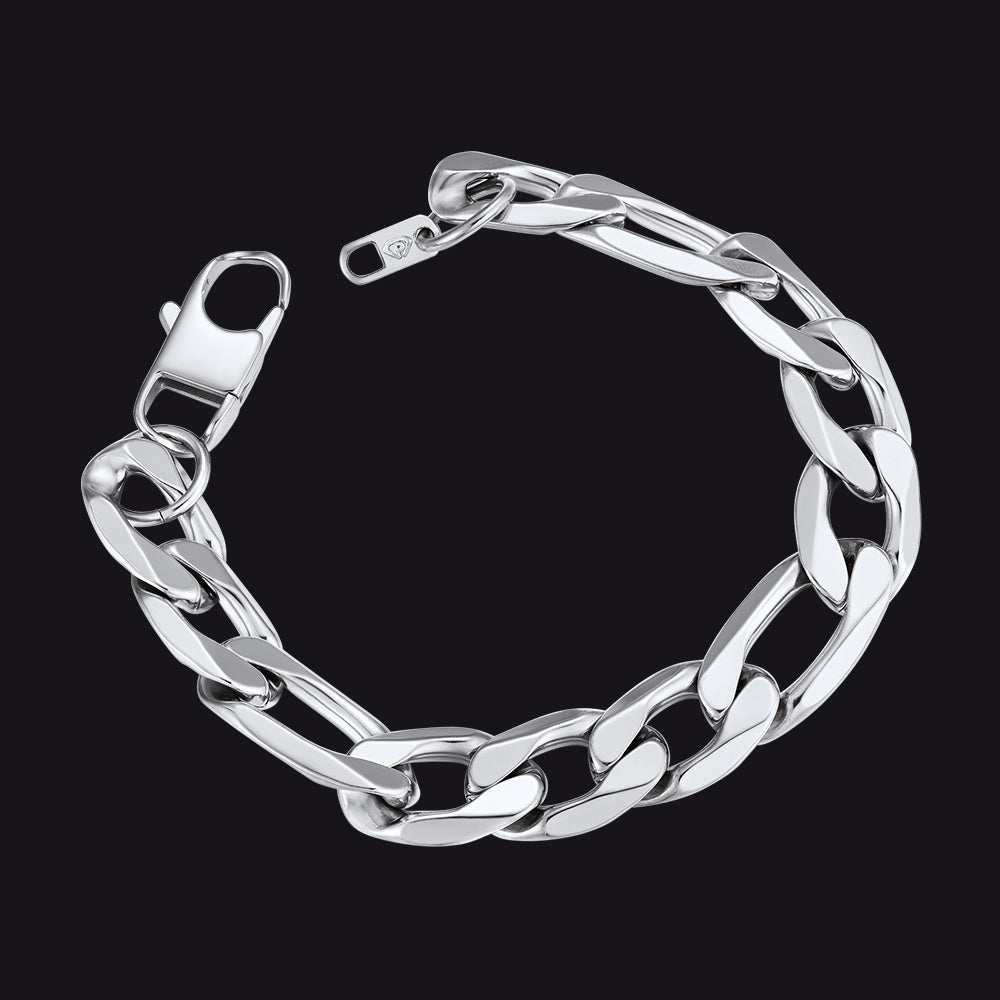 Figaro Cuban Link Chain Bracelet for Men - Silver