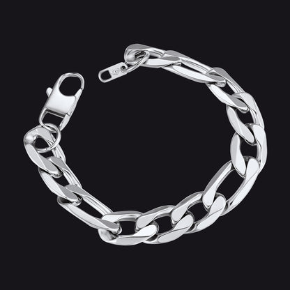 Figaro Cuban Link Chain Bracelet For Men, 6MM-13MM