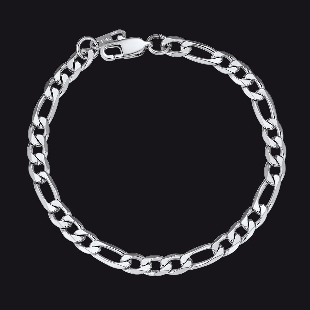 Figaro Cuban Link Chain Curb Bracelet For Men, 6MM-13MM