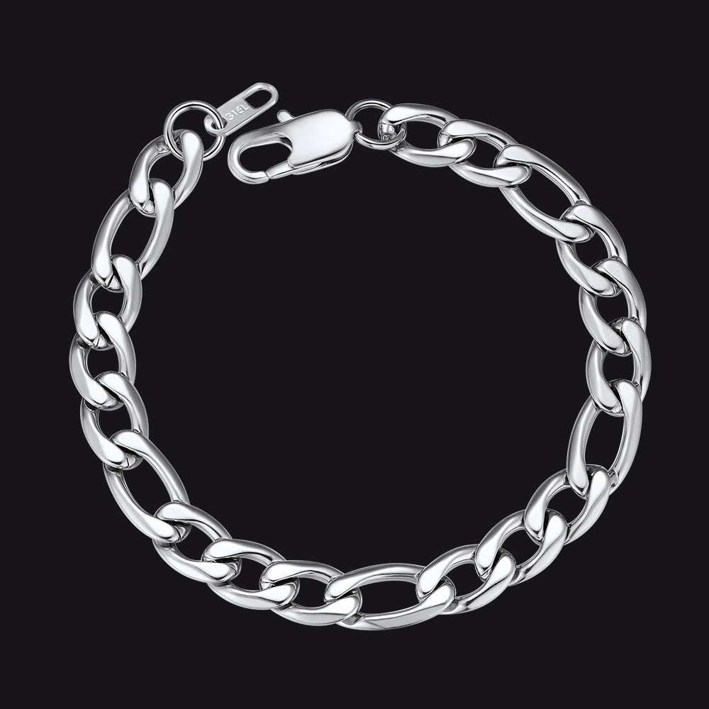 Figaro Cuban Link Chain Curb Bracelet For Men, 6MM-13MM