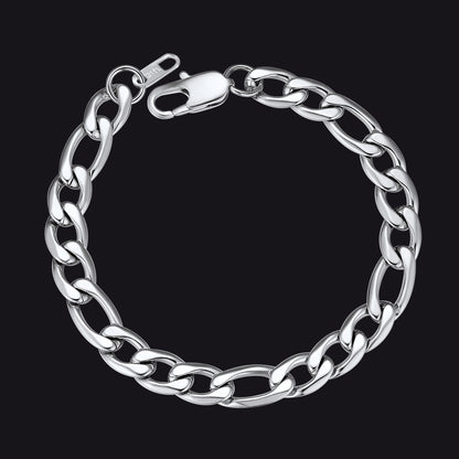 Figaro Cuban Link Chain Curb Bracelet For Men, 6MM-13MM