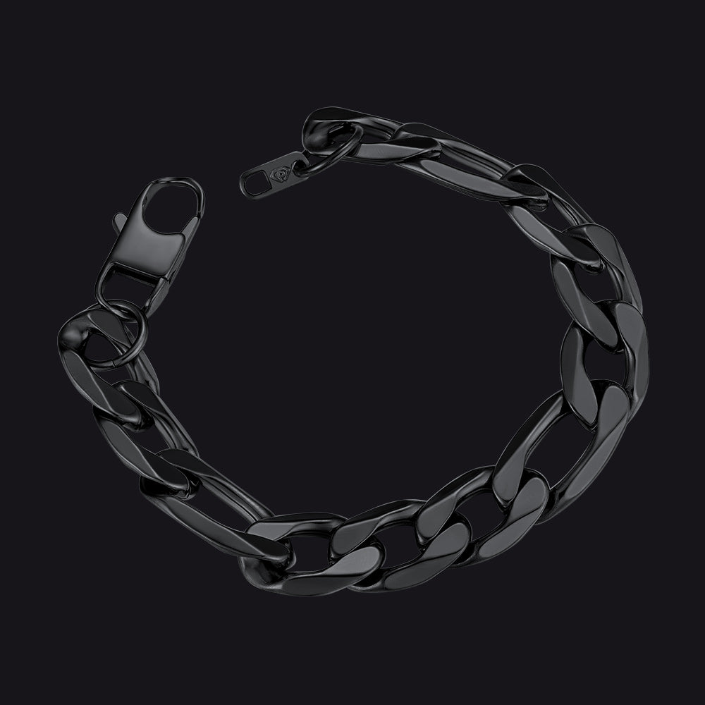 Black Figaro Cuban Link Chain Bracelet for Men