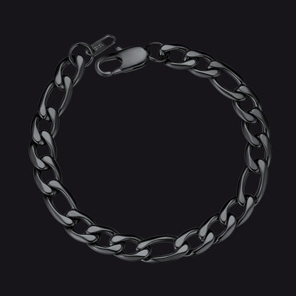Men's black Figaro Cuban link chain bracelet, stylish accessory