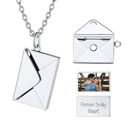 Personalized Envelope Picture Locket Necklaces Gifts for Couple Family Friend