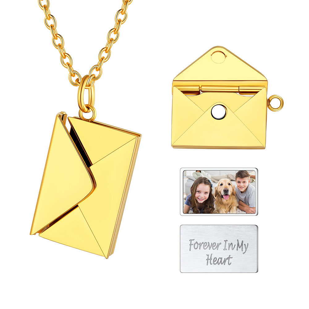 Personalized Envelope Picture Locket Necklaces Gifts for Couple Family Friend