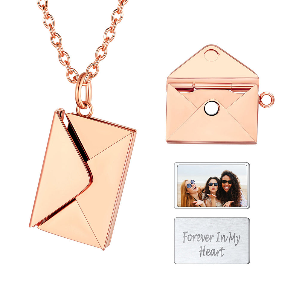 Personalized Envelope Picture Locket Necklaces Gifts for Couple Family Friend