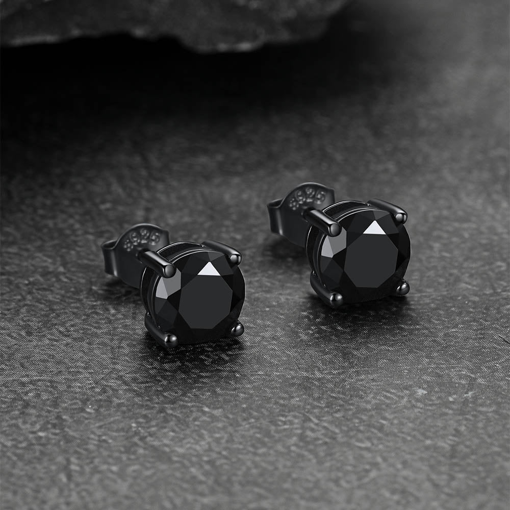 Classic black round cubic zirconia silver earrings for sensitive ears