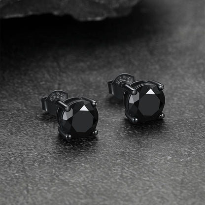 Classic black round cubic zirconia silver earrings for sensitive ears