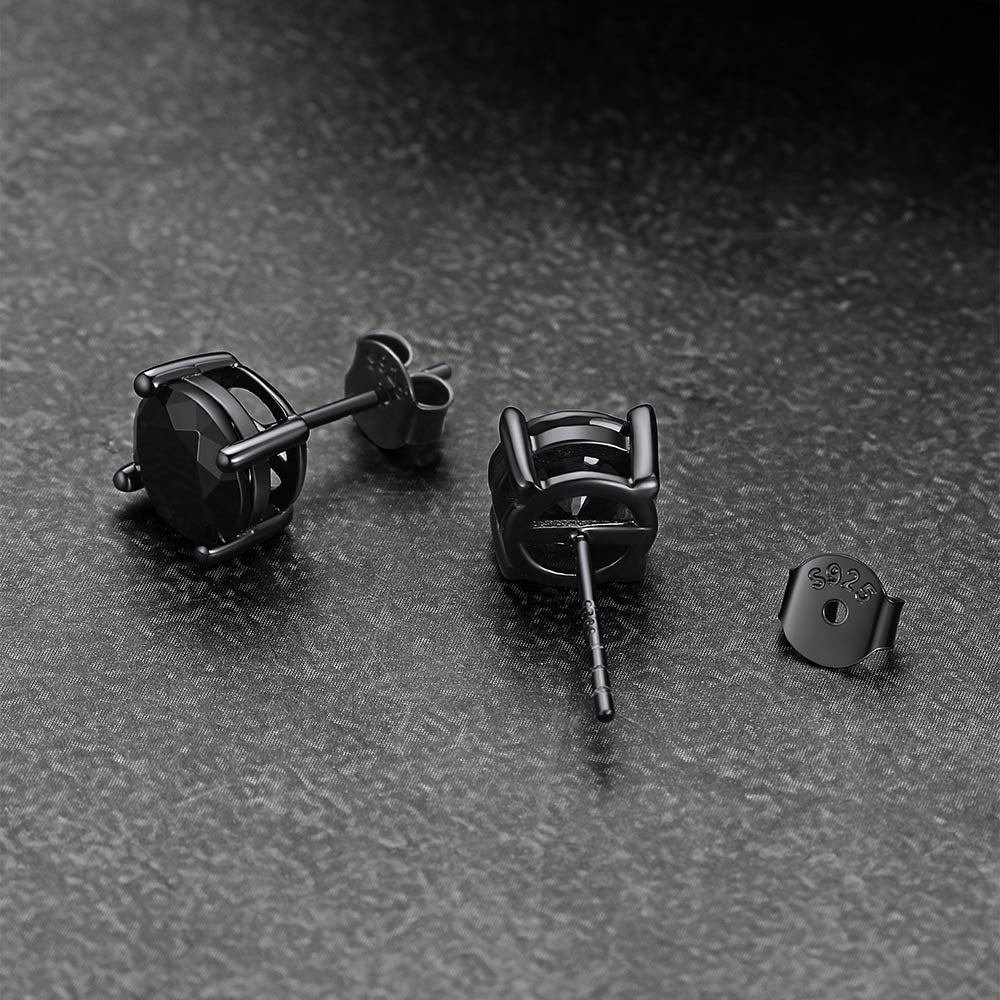 Premium sterling silver black CZ earrings for men and women