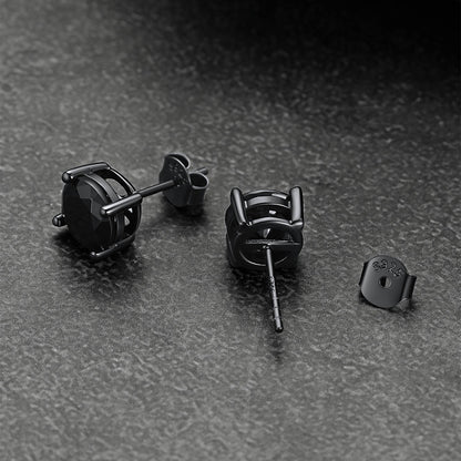 Premium sterling silver black CZ earrings for men and women