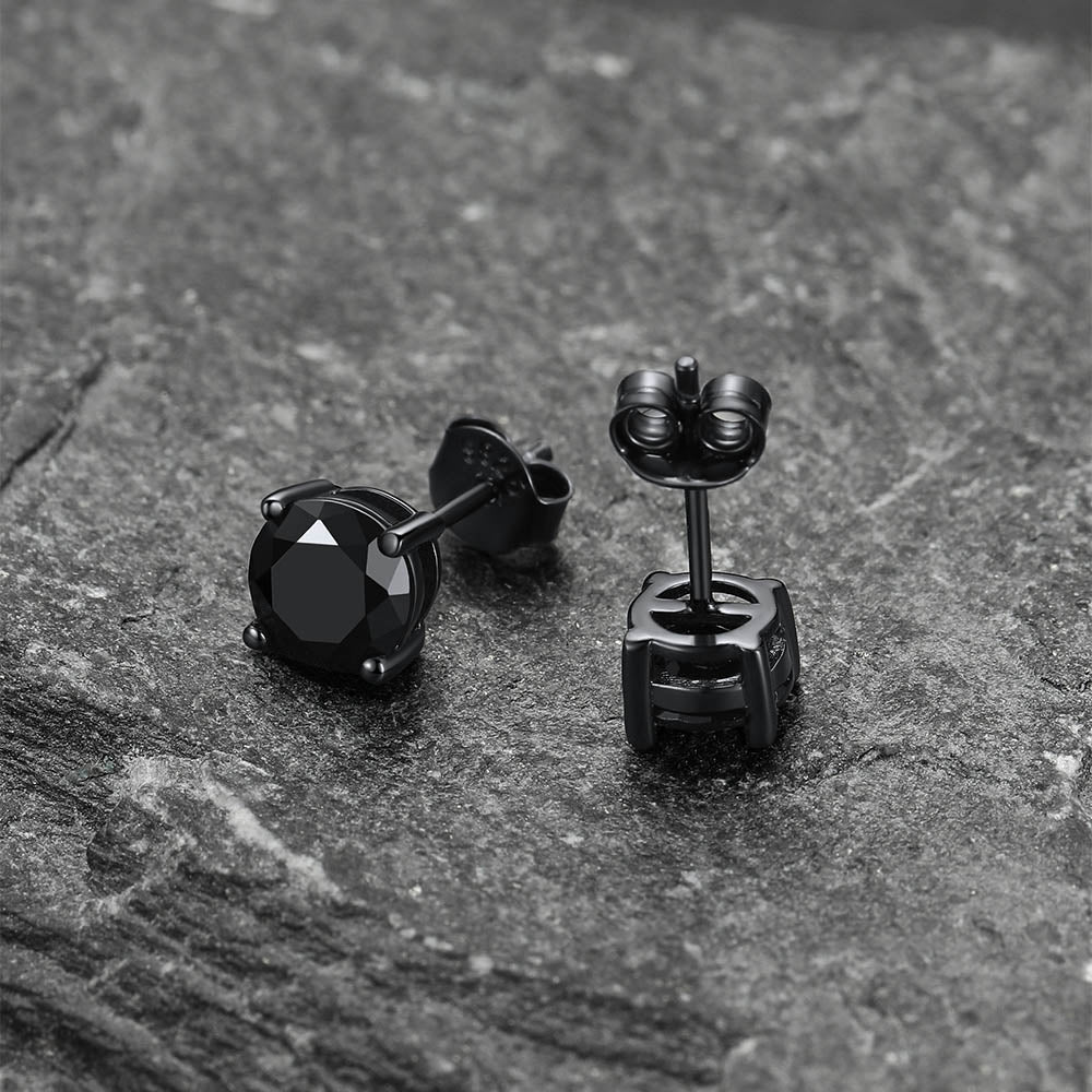 Classic black round cubic zirconia silver earrings for sensitive ears