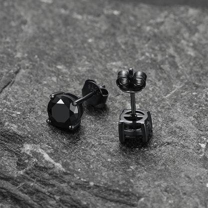 Classic black round cubic zirconia silver earrings for sensitive ears