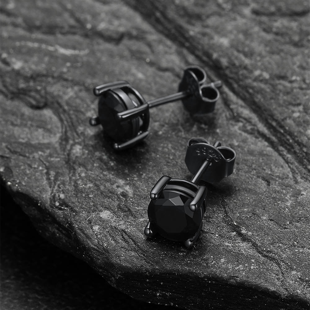 Classic black round cubic zirconia silver earrings for sensitive ears