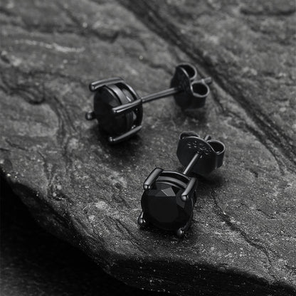 Classic black round cubic zirconia silver earrings for sensitive ears