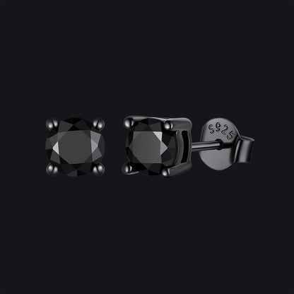 Premium sterling silver black CZ earrings for men and women