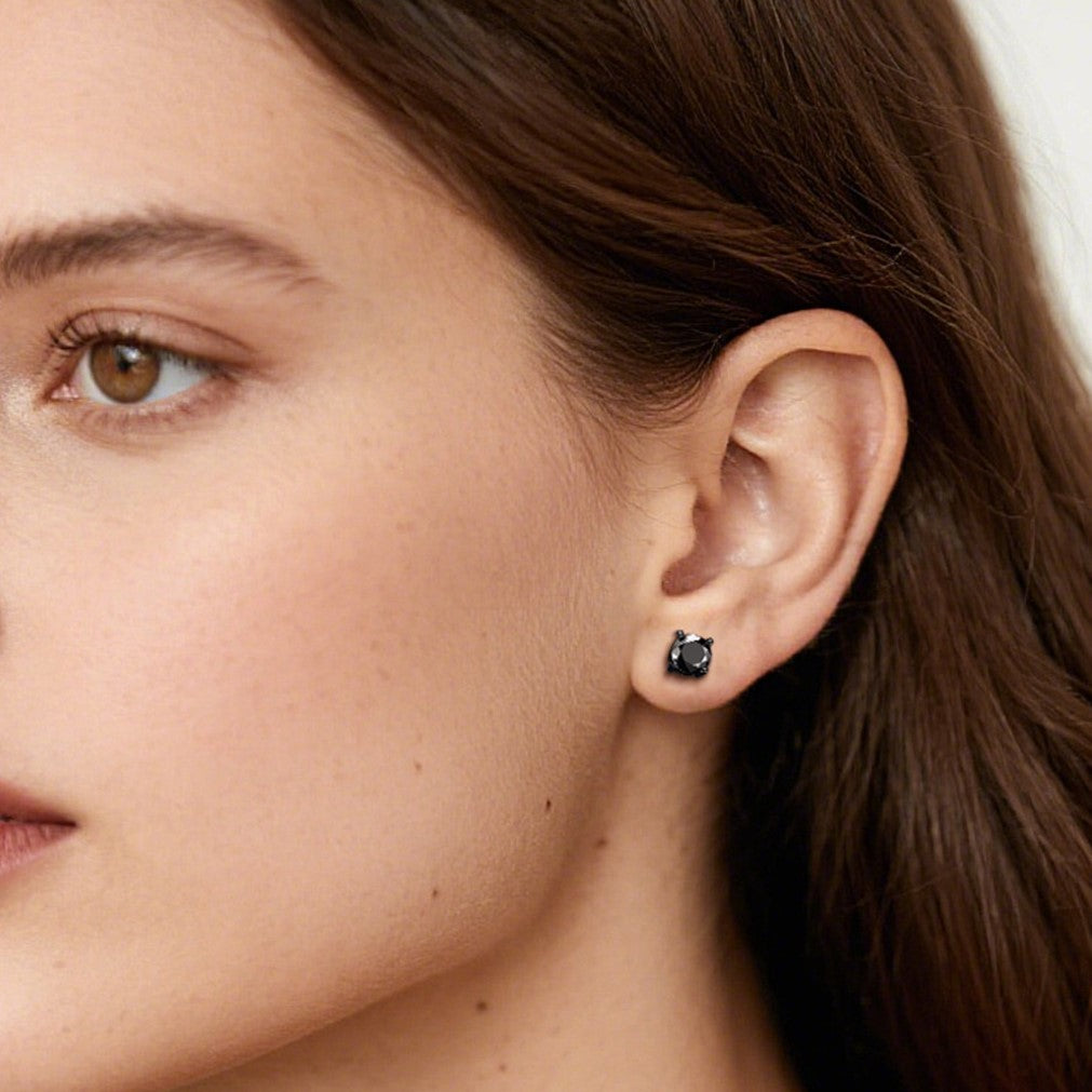 Classic black round cubic zirconia silver earrings for sensitive ears