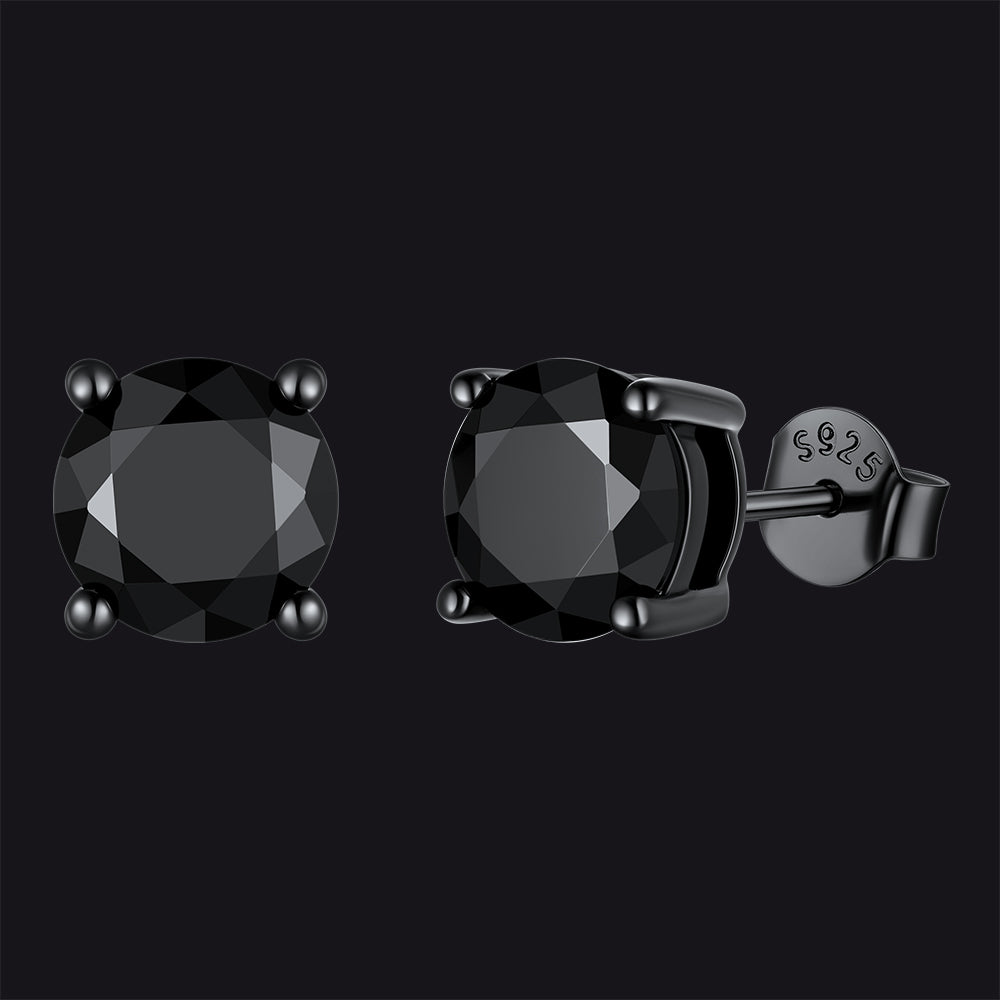 925 sterling silver black cubic zirconia stud earrings for men and women