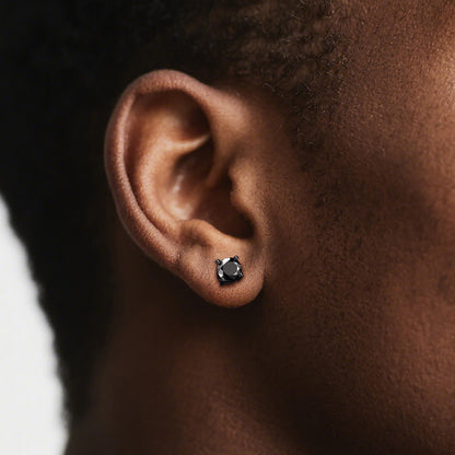 Classic black round cubic zirconia silver earrings for sensitive ears