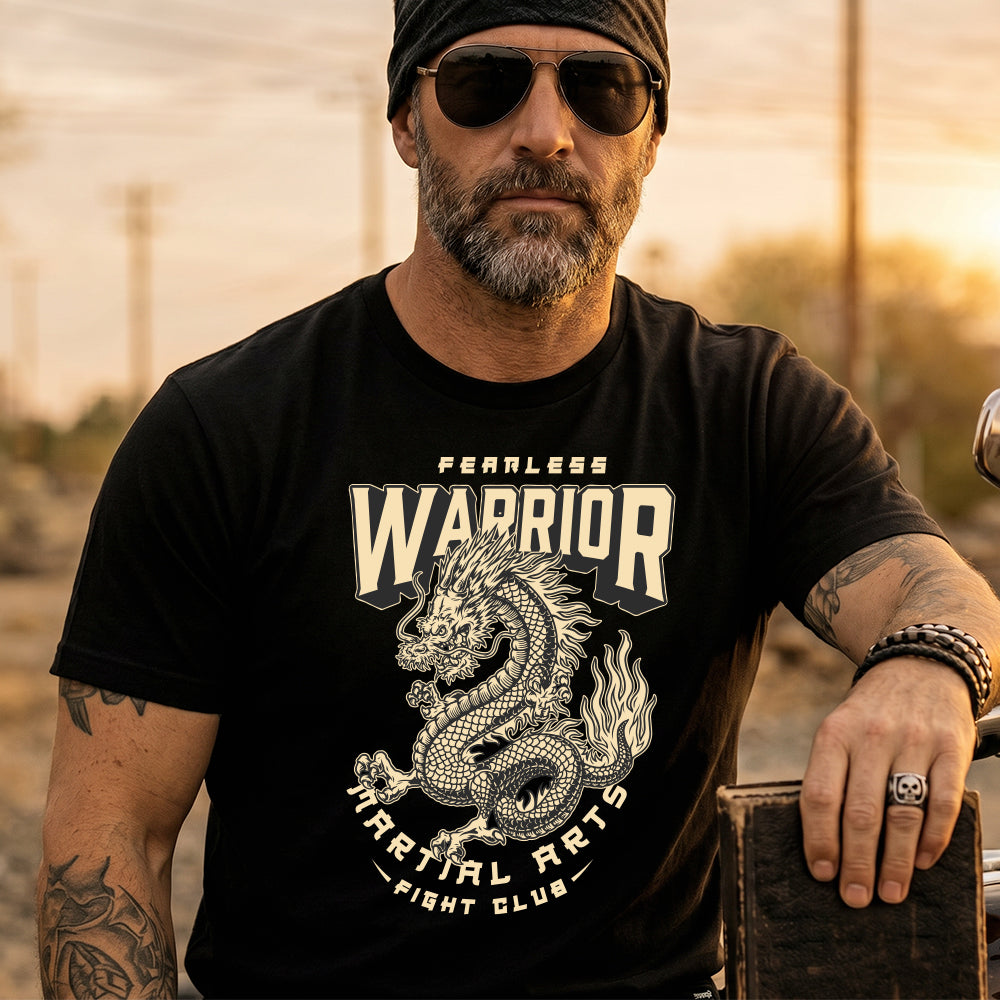 Martial Dragon Berserker T-Shirt Fabulous Fearless Warrior Tee for Men Father 