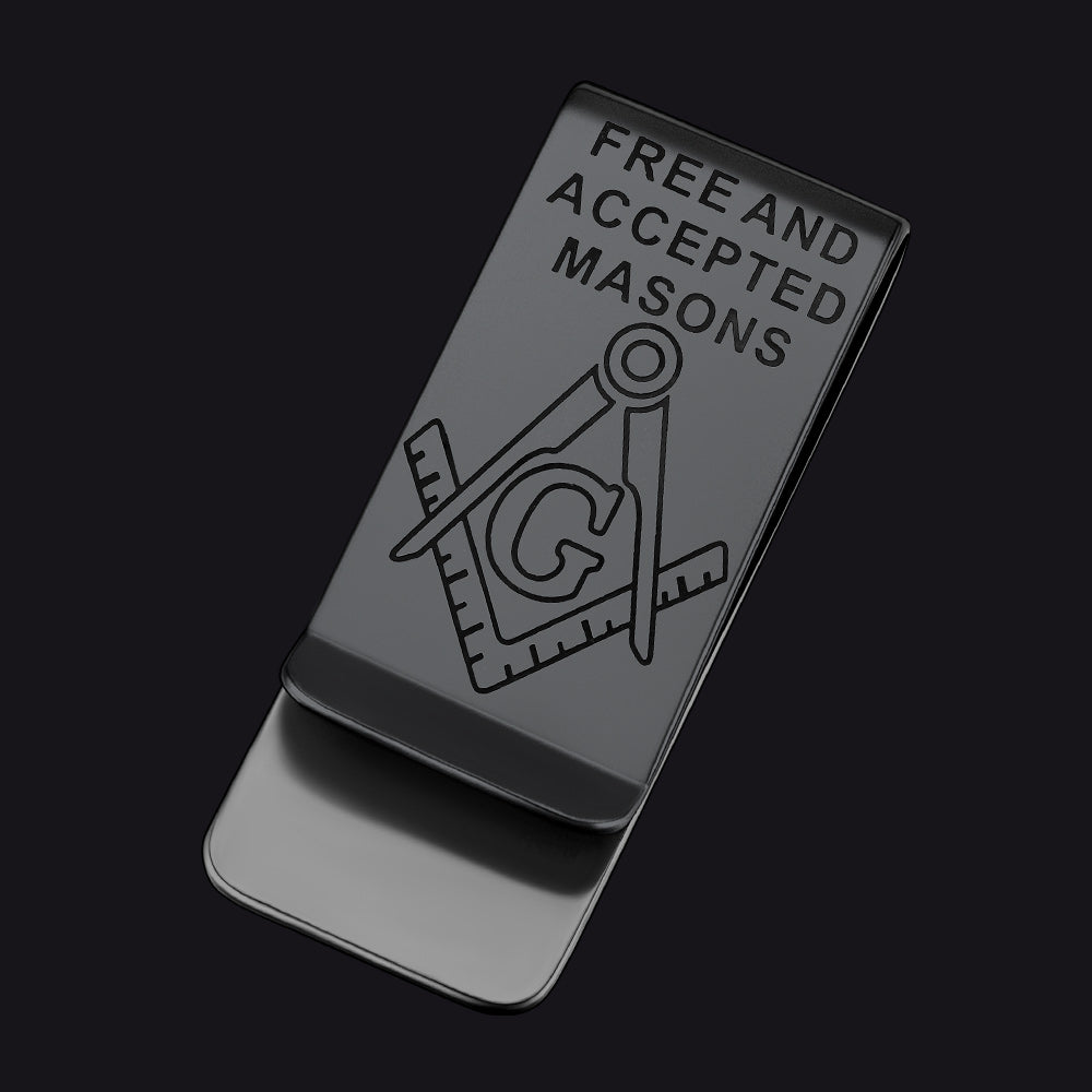 Engraved Masonic Emblem Money Clip Classic Slim Wallets