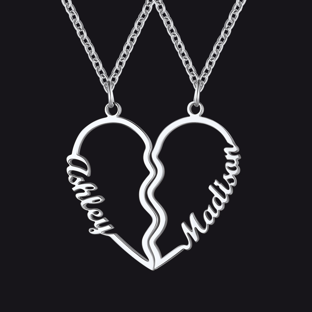 Custom Name Matching Heart Couple Necklaces Gift for BF