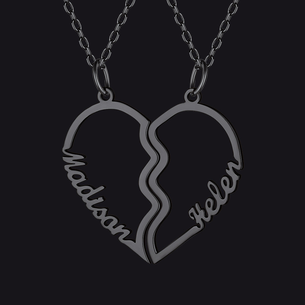 Custom Name Matching Heart Couple Necklaces Gift Couple Mom Daughter
