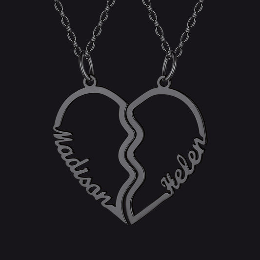 Custom Name Matching Heart Couple Necklaces Gift for BF