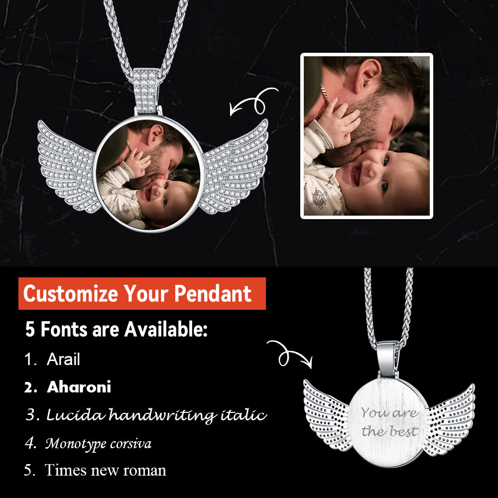 Sterling Silver Custom Angel Wings Picture Necklace Memorial Necklace FaithHeart