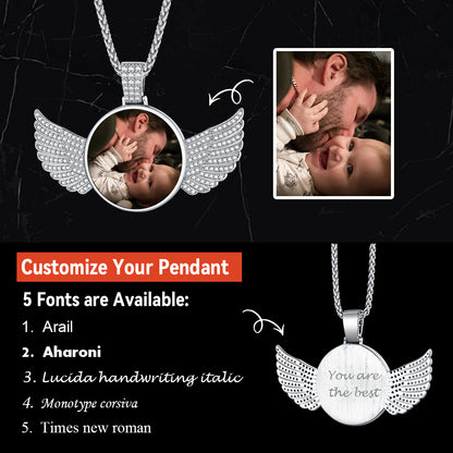 Sterling Silver Custom Angel Wings Picture Necklace Memorial Necklace FaithHeart