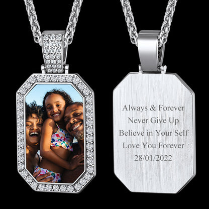 Personalied Memorial Picture Dog Tag Necklace with Zirconia for Men Women