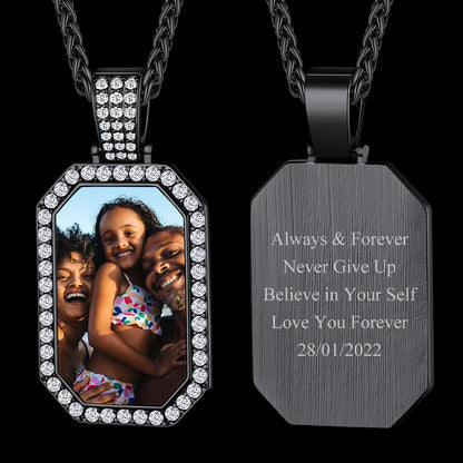 Personalied Memorial Picture Dog Tag Necklace with Zirconia for Men Women
