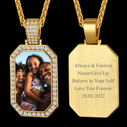 Personalied Memorial Picture Dog Tag Necklace with Zirconia for Men Women