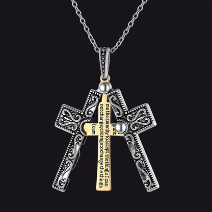 Men's Serenity Prayer folding crucifix cross pendant necklace