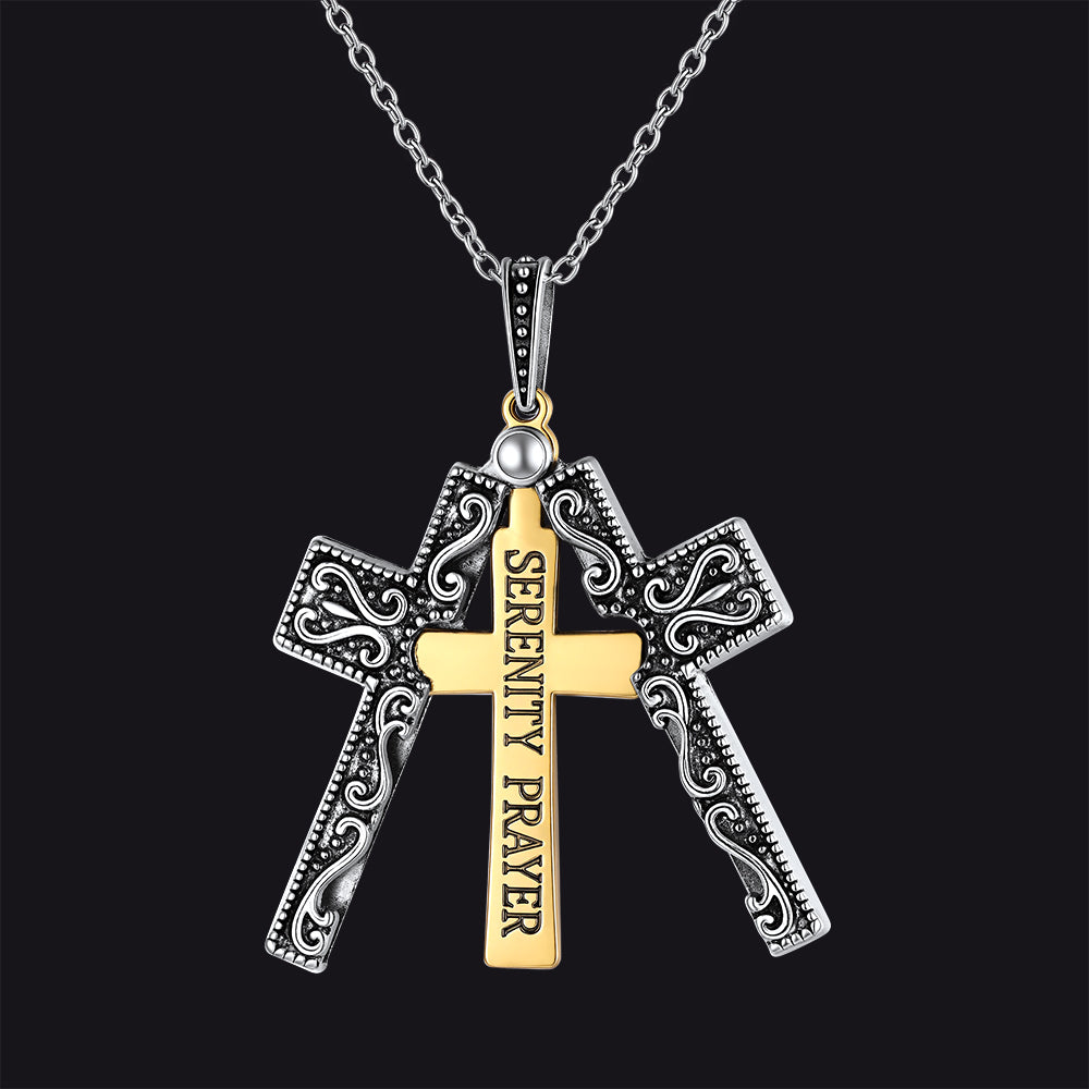 Men's Serenity Prayer folding crucifix cross pendant necklace