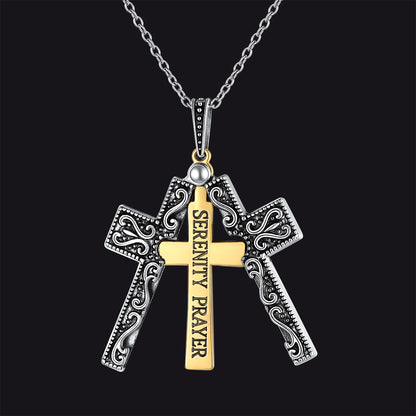 Men's Serenity Prayer folding crucifix cross pendant necklace