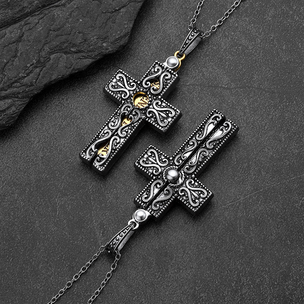 Men's Serenity Prayer folding crucifix cross pendant necklace
