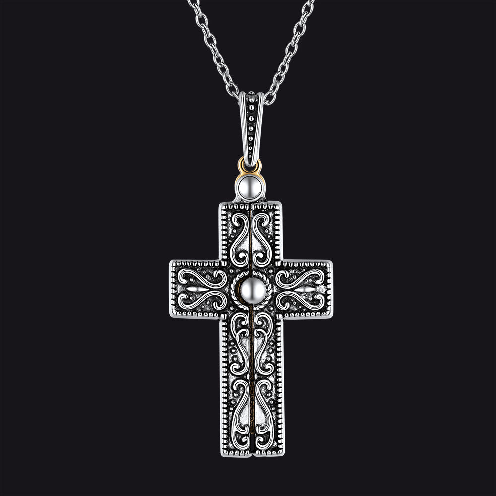Men's Serenity Prayer folding crucifix cross pendant necklace