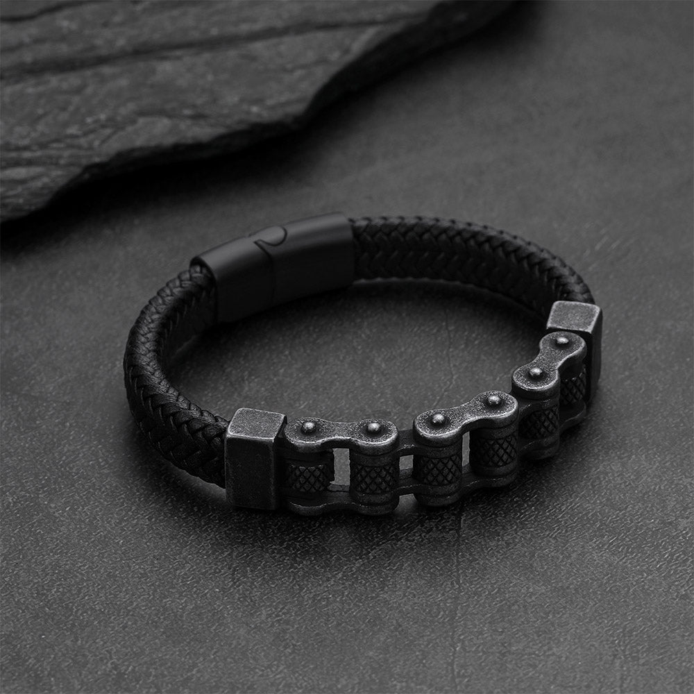 Men's Stainless Steel Motorcycle Bike Chain Bracelet Braided Leather Bangle