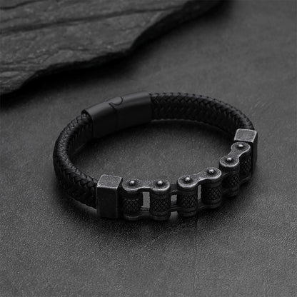 Men's Stainless Steel Motorcycle Bike Chain Bracelet Braided Leather Bangle