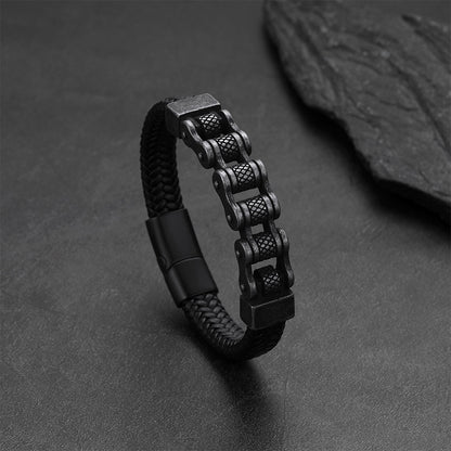 Men's Stainless Steel Motorcycle Bike Chain Bracelet Braided Leather Bangle