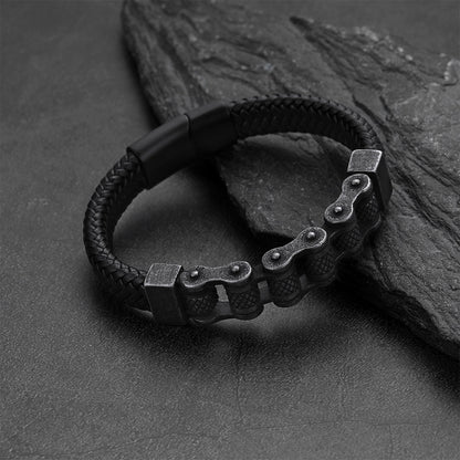 Men's Stainless Steel Motorcycle Bike Chain Bracelet Braided Leather Bangle
