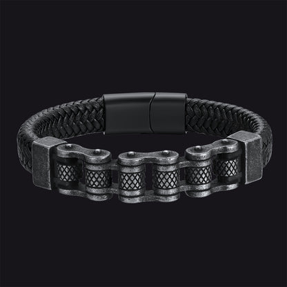Men's Stainless Steel Motorcycle Bike Chain Bracelet Braided Leather Bangle